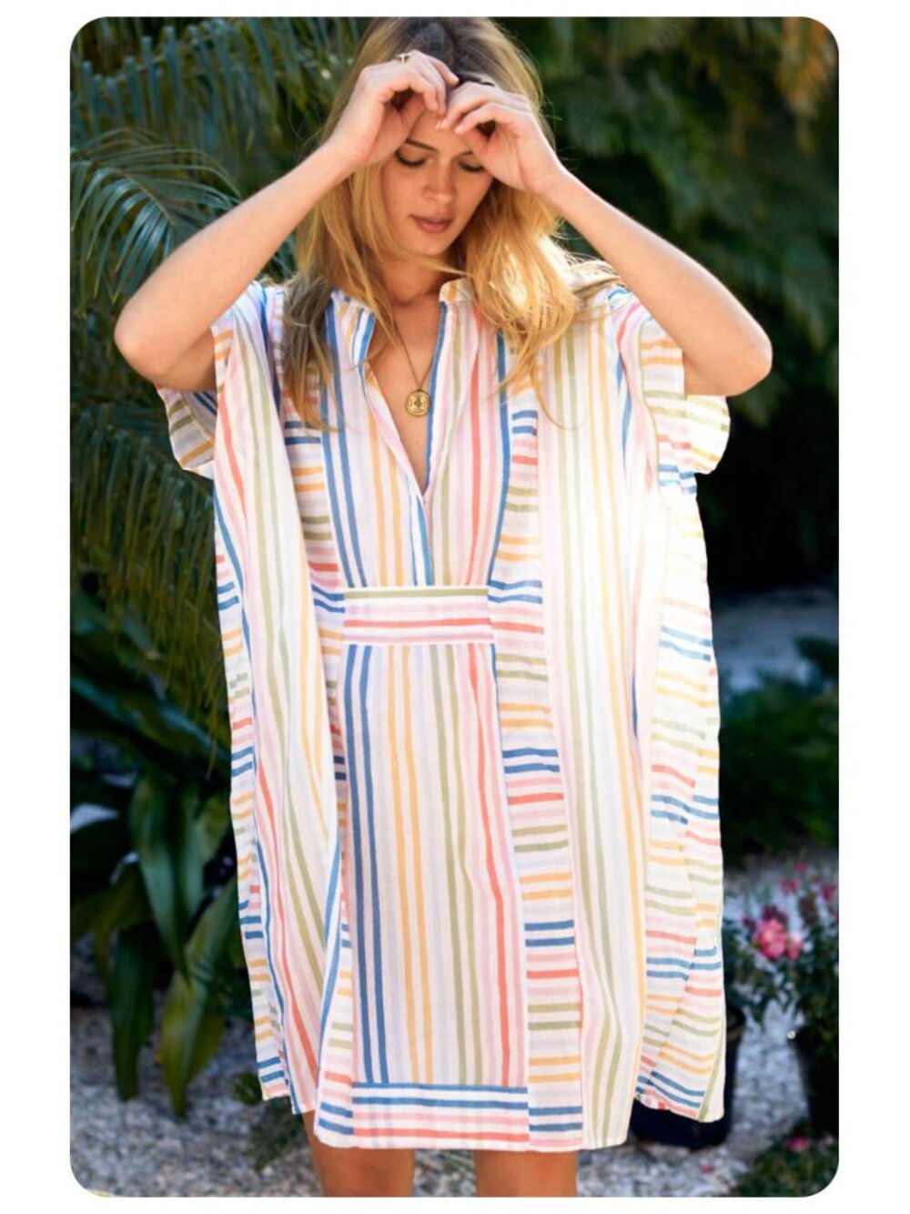Emerson Fry India Collection Rainbow Stripe Caftan sz OS